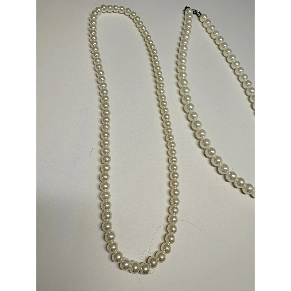 Vtg Style Faux Pearl Necklace Lot 5 Pieces White Cream Multi Strand Layered - Picture 4 of 16